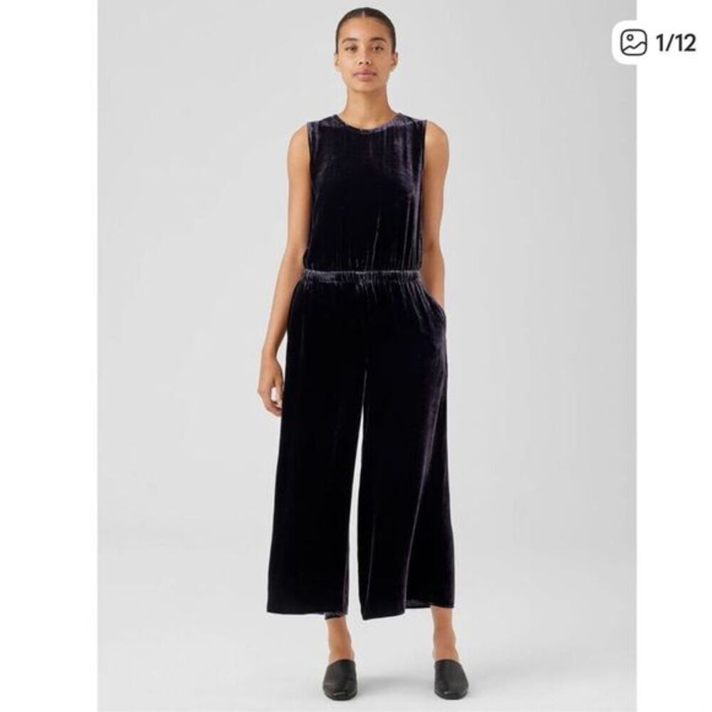Eileen Fisher Jumpsuit Womens XXS Nocturne Velvet Cropped Wide Leg Sleeveless